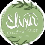 A green circle with the words elixir coffee shop written in it.